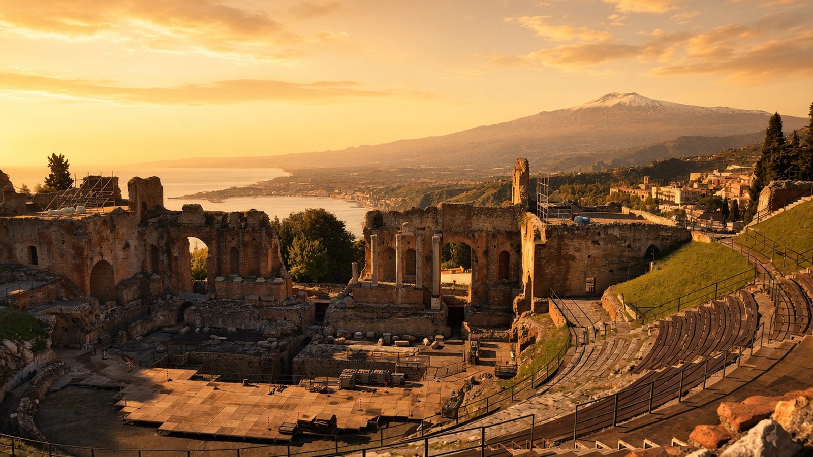 The Greek Theatre of Taormina with Mount Etna